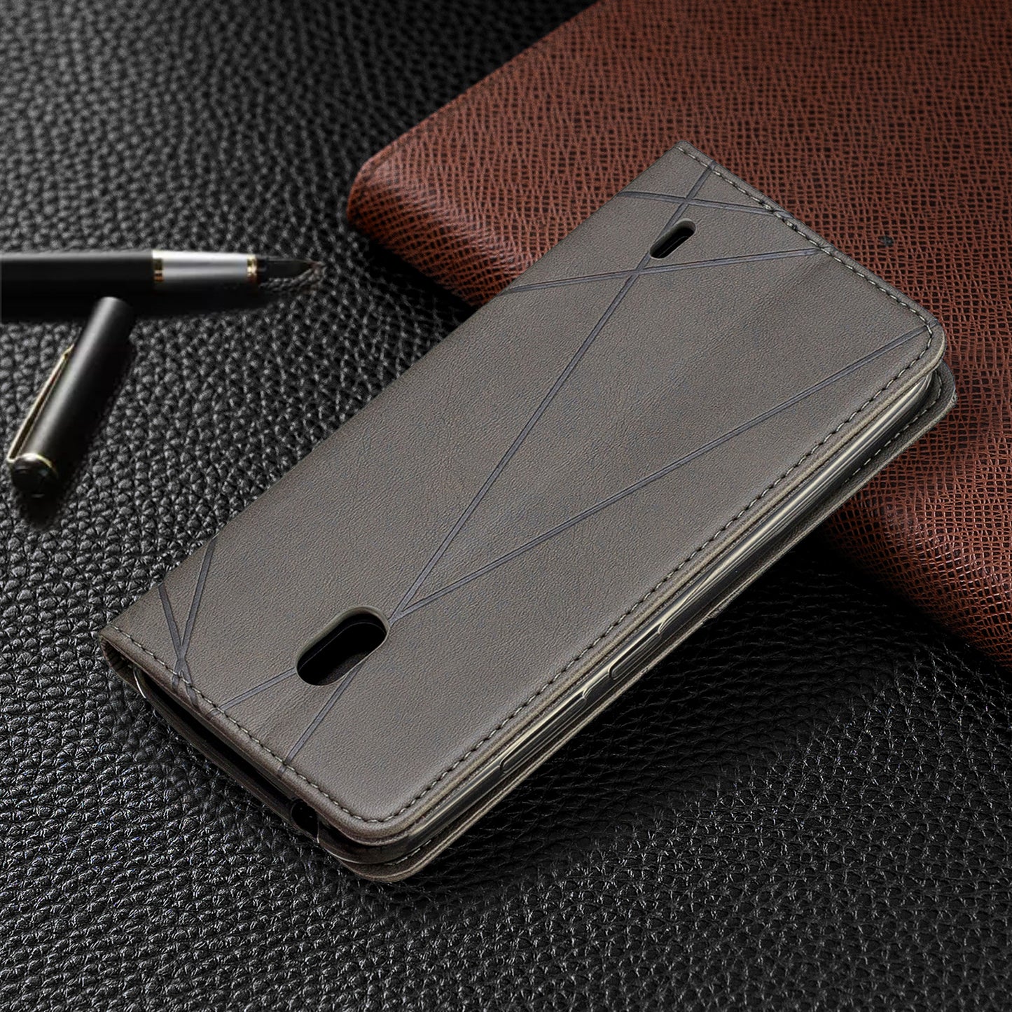 Geometric Pattern Leather Card Holder Case for Nokia 2.2