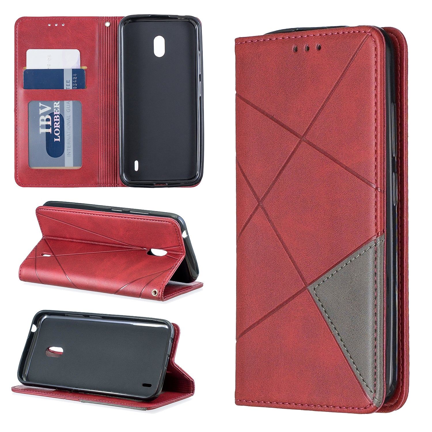 Geometric Pattern Leather Card Holder Case for Nokia 2.2