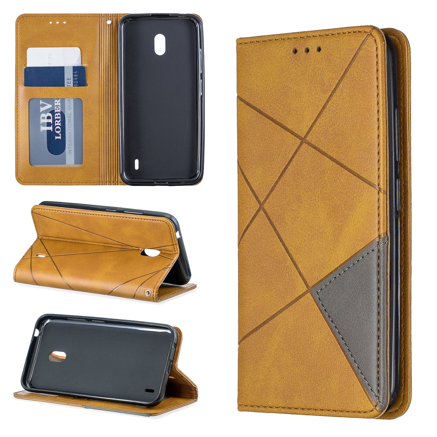 Geometric Pattern Leather Card Holder Case for Nokia 2.2