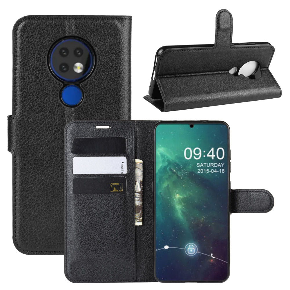 Litchi Skin Leather Wallet Stand Case for Nokia 6.2