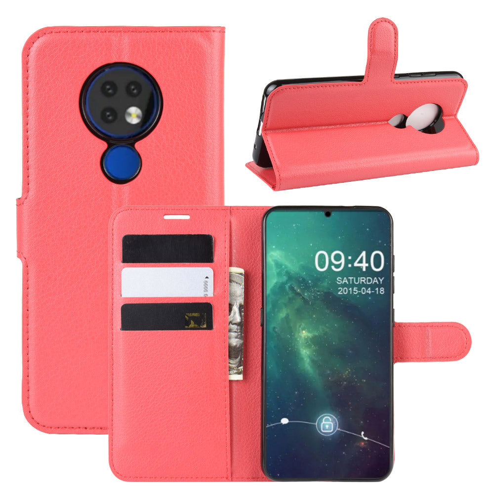 Litchi Skin Leather Wallet Stand Case for Nokia 6.2