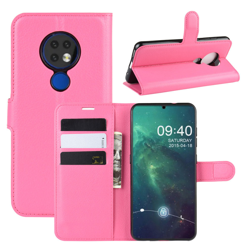 Litchi Skin Leather Wallet Stand Case for Nokia 6.2