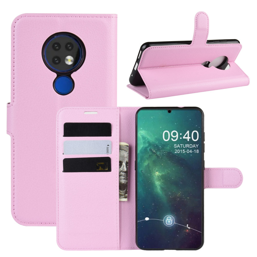 Litchi Skin Leather Wallet Stand Case for Nokia 6.2