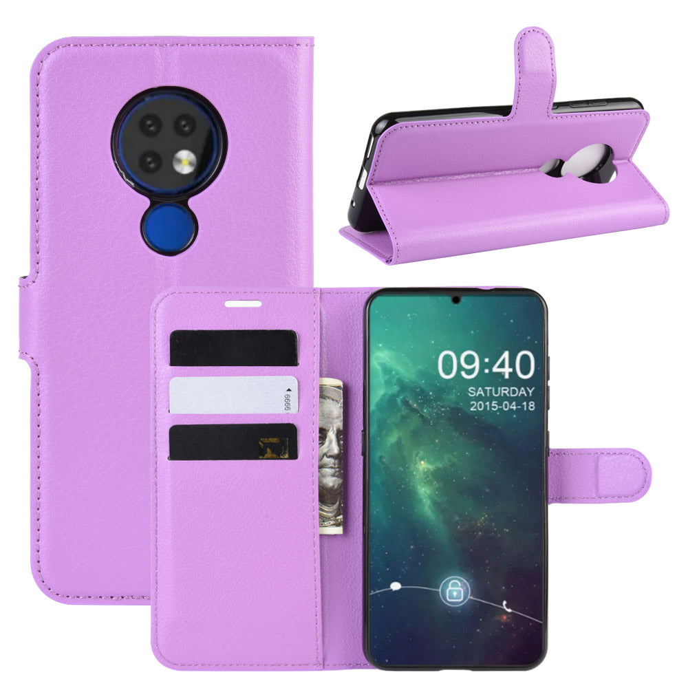Litchi Skin Leather Wallet Stand Case for Nokia 6.2