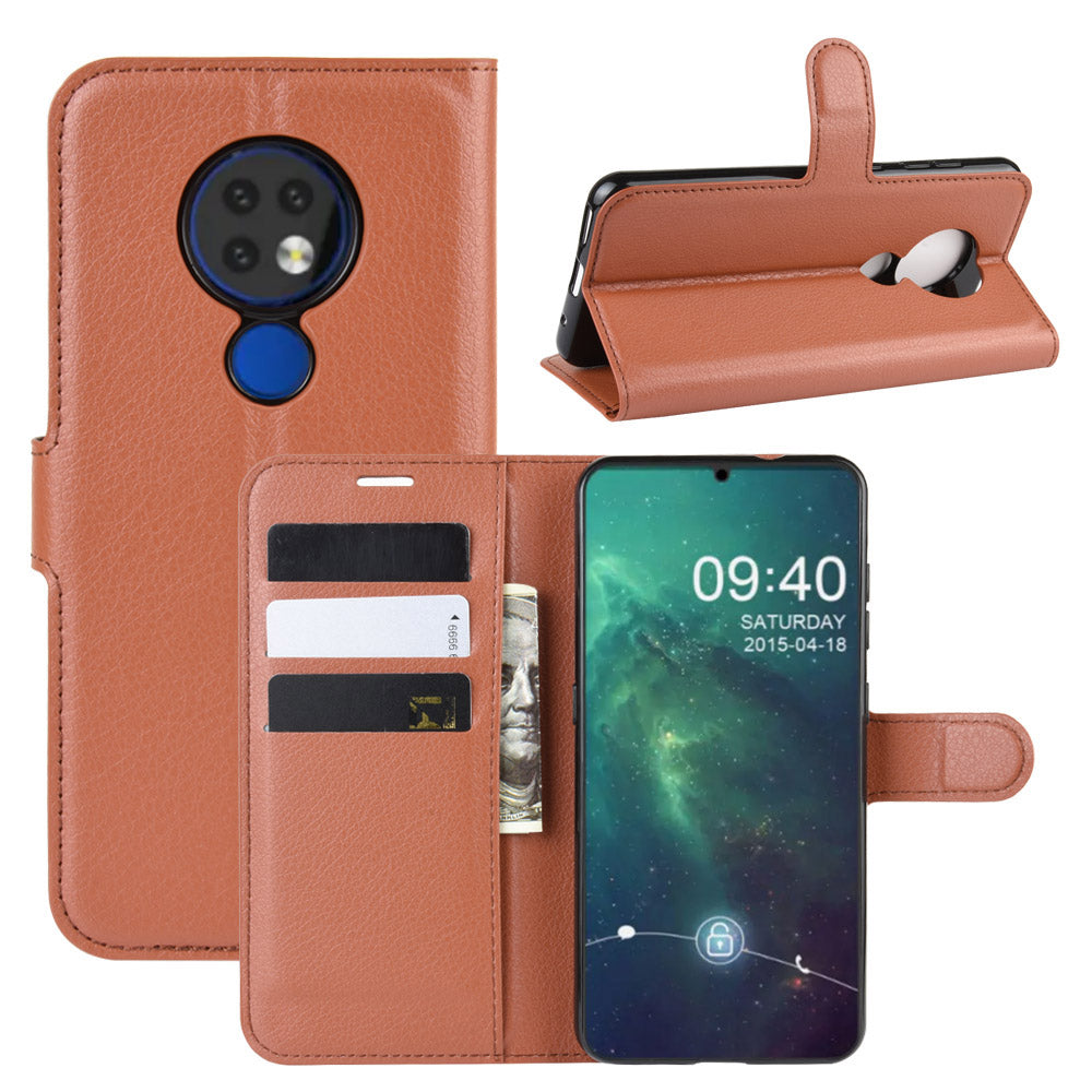 Litchi Skin Leather Wallet Stand Case for Nokia 6.2