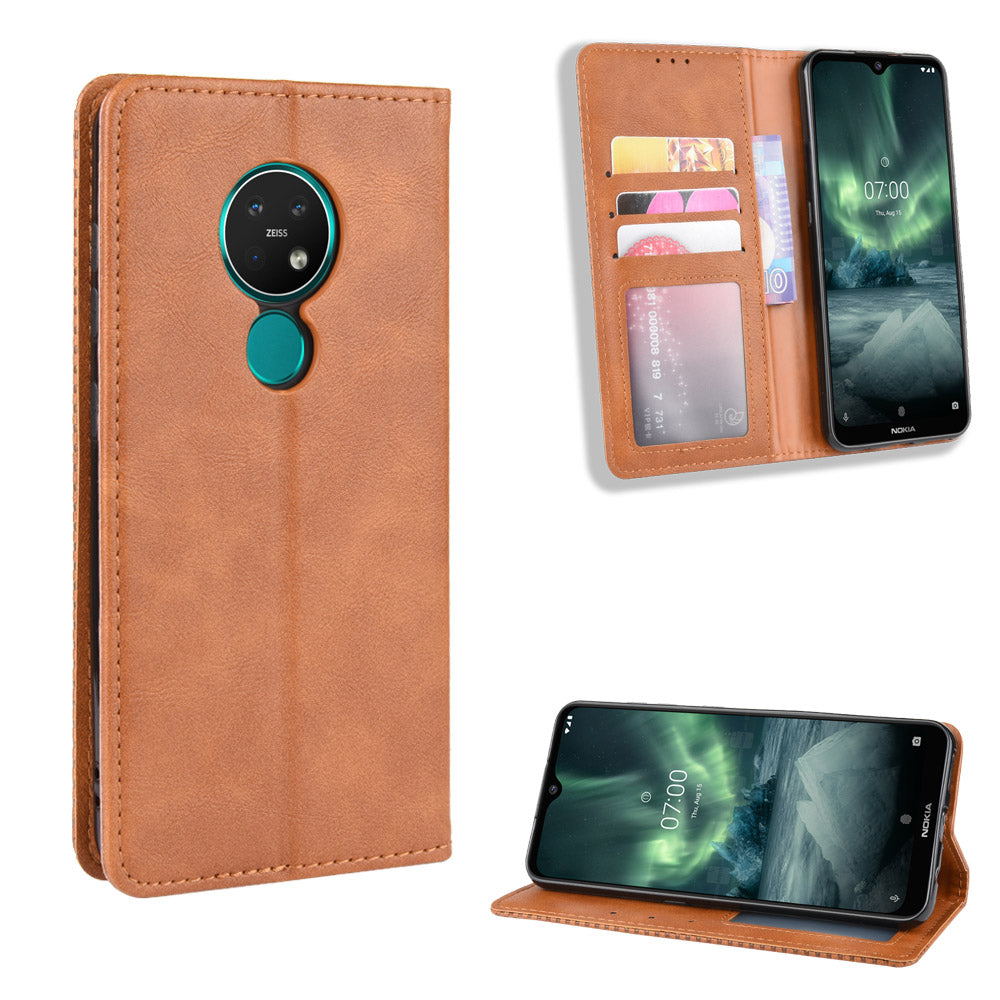 Auto-absorbed Retro Style Wallet Stand Flip Leather Case for Nokia 6.2 / 7.2