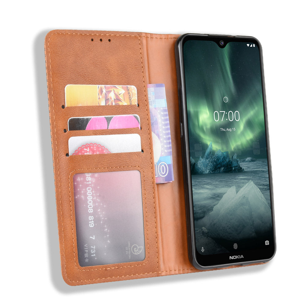 Auto-absorbed Retro Style Wallet Stand Flip Leather Case for Nokia 6.2 / 7.2
