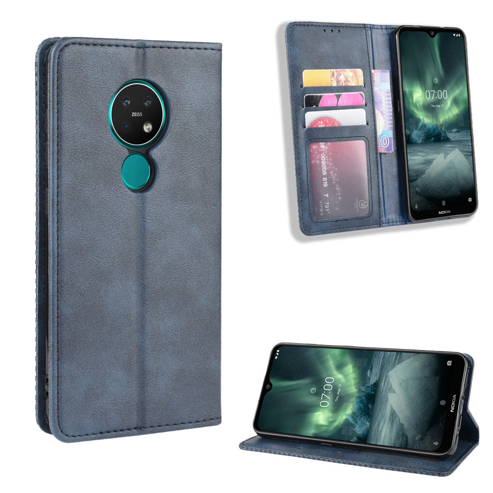 Auto-absorbed Retro Style Wallet Stand Flip Leather Case for Nokia 6.2 / 7.2
