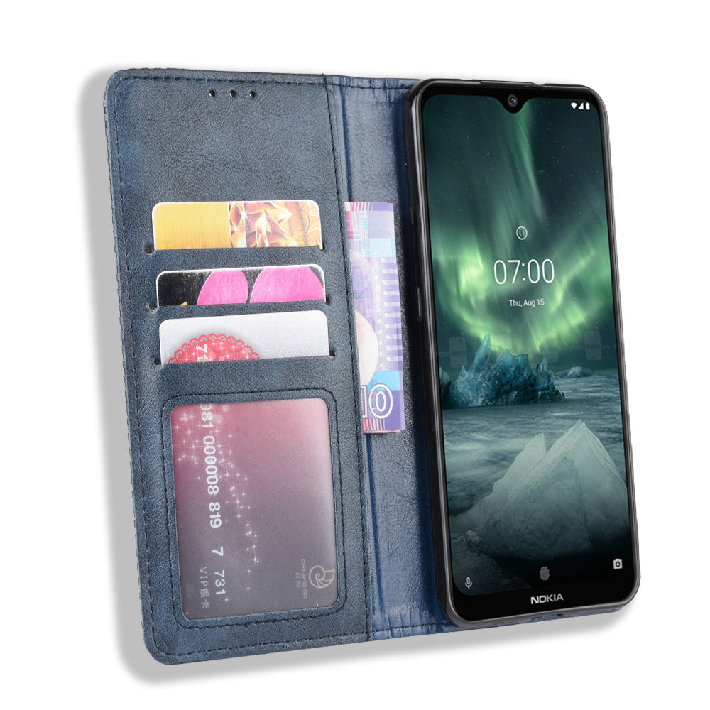 Auto-absorbed Retro Style Wallet Stand Flip Leather Case for Nokia 6.2 / 7.2