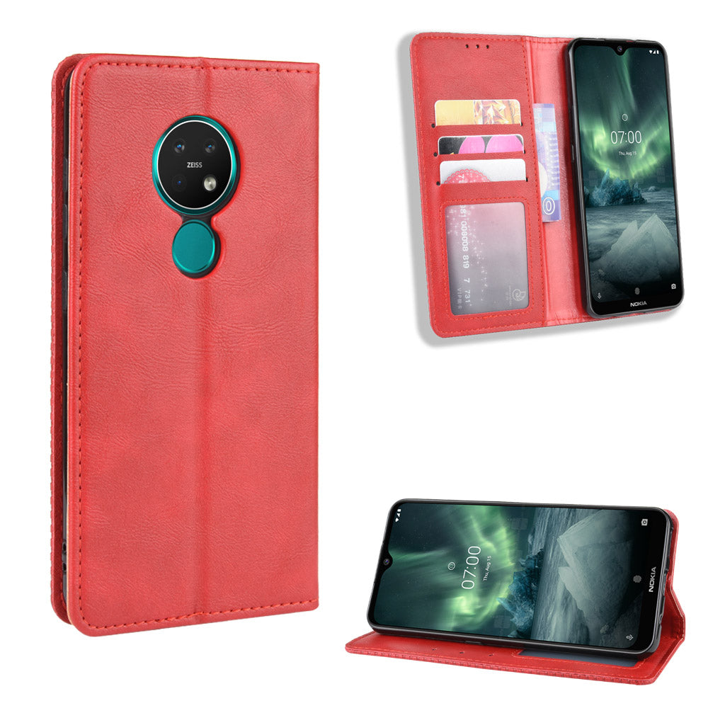 Auto-absorbed Retro Style Wallet Stand Flip Leather Case for Nokia 6.2 / 7.2
