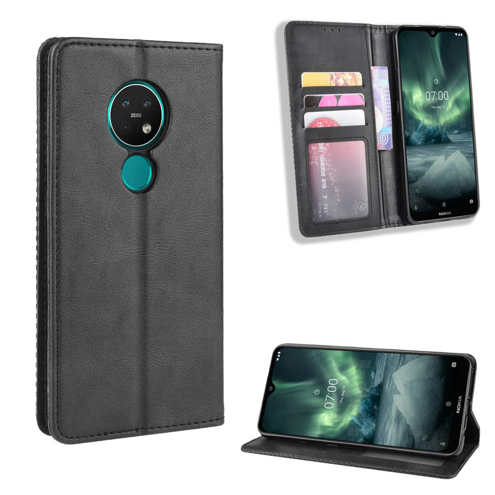 Auto-absorbed Retro Style Wallet Stand Flip Leather Case for Nokia 6.2 / 7.2