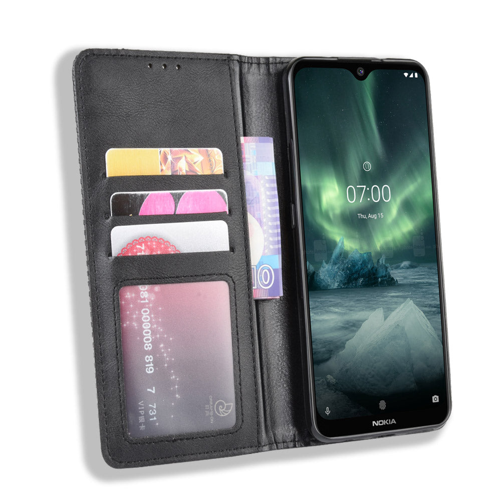 Auto-absorbed Retro Style Wallet Stand Flip Leather Case for Nokia 6.2 / 7.2