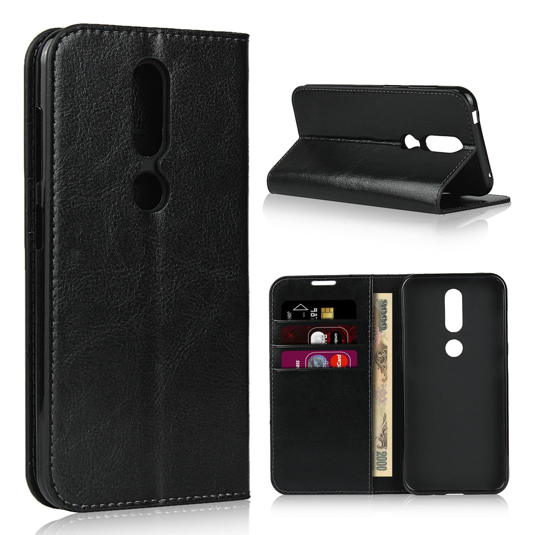 Crazy Horse Skin Wallet Stand Genuine Leather Case Shell for Nokia 4.2 (2019)