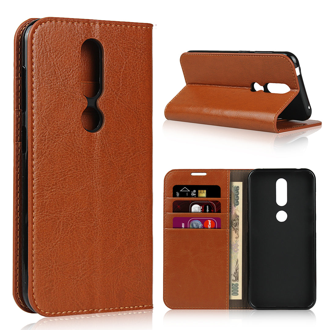 Crazy Horse Skin Wallet Stand Genuine Leather Case Shell for Nokia 4.2 (2019)