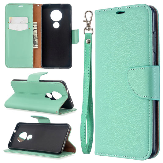Litchi Texture Leather Wallet Stand Phone Cover with Strap for Nokia 7.2 / Nokia 6.2