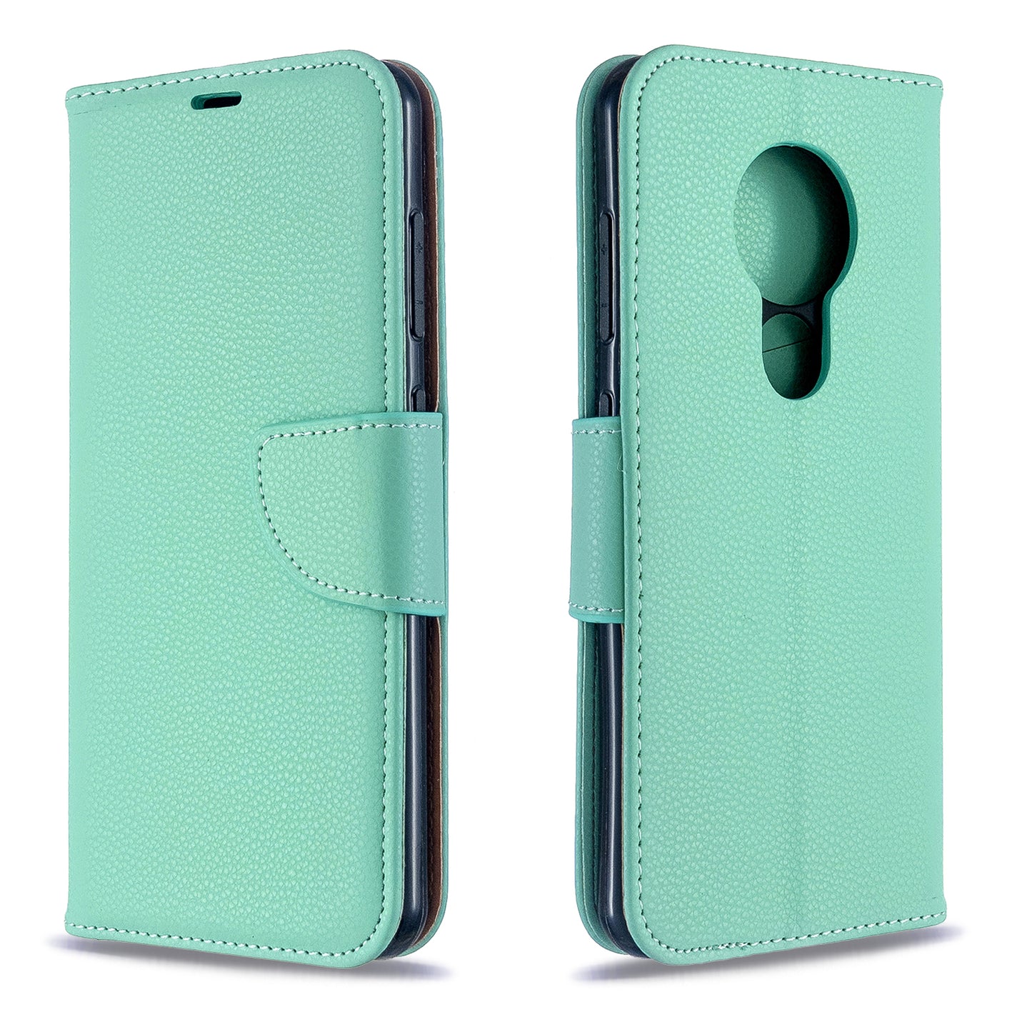 Litchi Texture Leather Wallet Stand Phone Cover with Strap for Nokia 7.2 / Nokia 6.2
