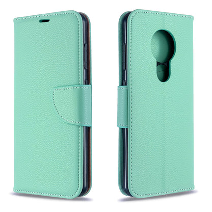Litchi Texture Leather Wallet Stand Phone Cover with Strap for Nokia 7.2 / Nokia 6.2