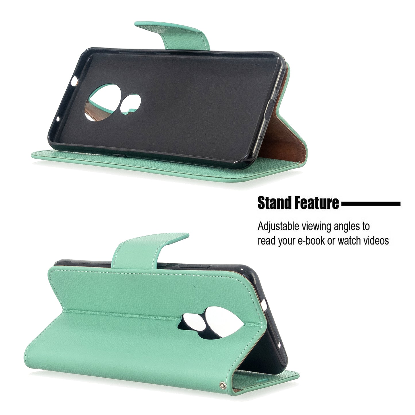Litchi Texture Leather Wallet Stand Phone Cover with Strap for Nokia 7.2 / Nokia 6.2