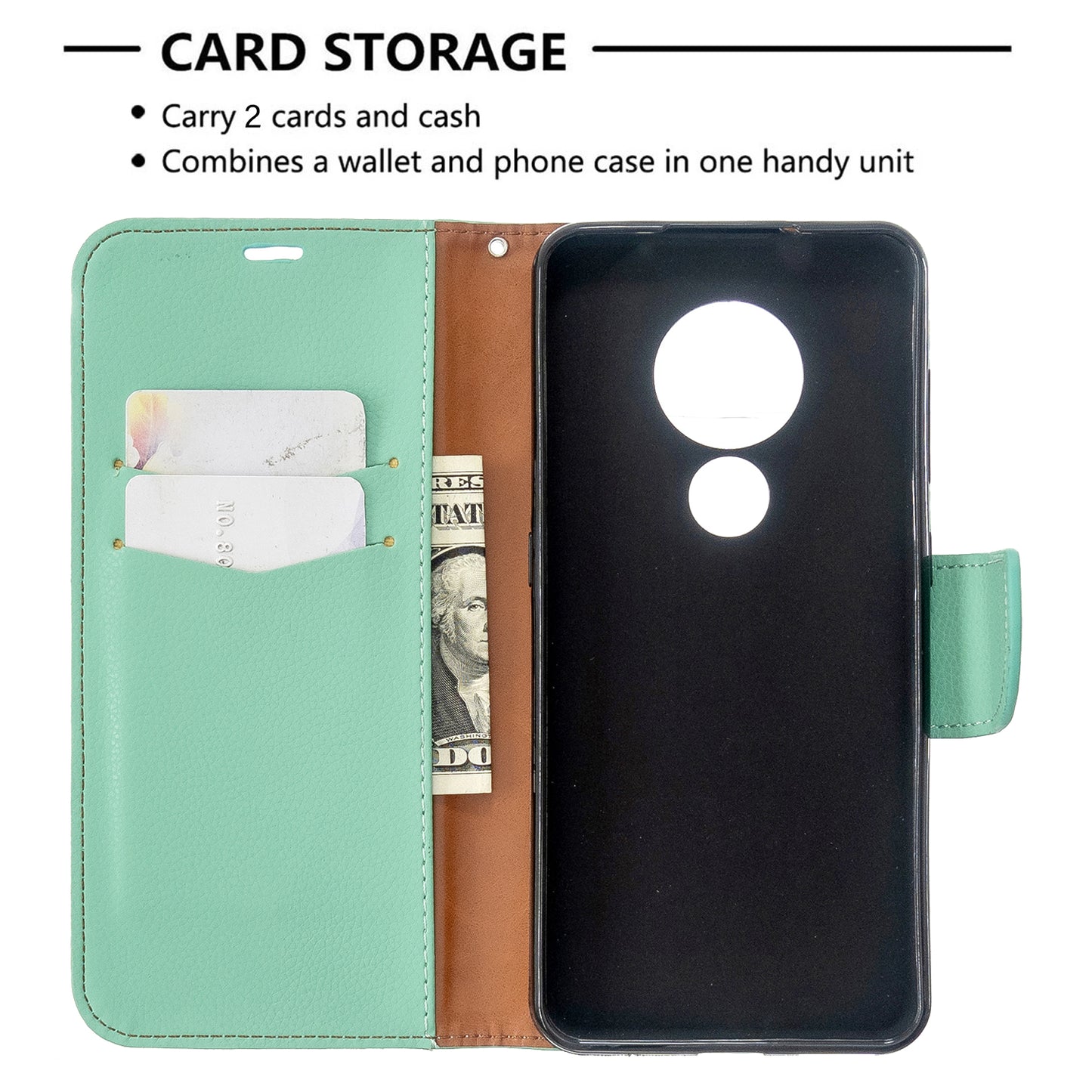Litchi Texture Leather Wallet Stand Phone Cover with Strap for Nokia 7.2 / Nokia 6.2