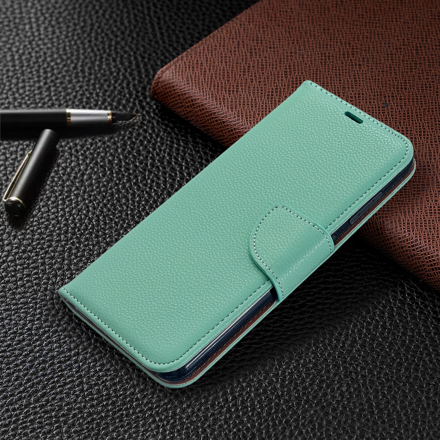 Litchi Texture Leather Wallet Stand Phone Cover with Strap for Nokia 7.2 / Nokia 6.2