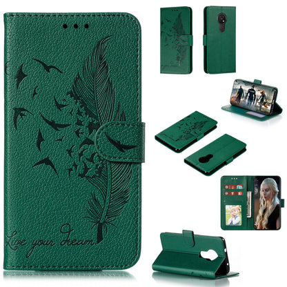 Litchi Design Imprint Feather Leather Phone Case with Wallet Stand for 	Nokia 7.2