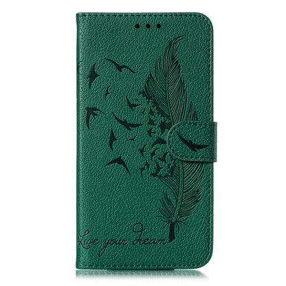 Litchi Design Imprint Feather Leather Phone Case with Wallet Stand for 	Nokia 7.2