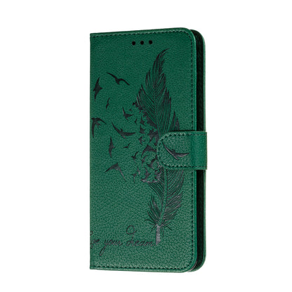 Litchi Design Imprint Feather Leather Phone Case with Wallet Stand for 	Nokia 7.2