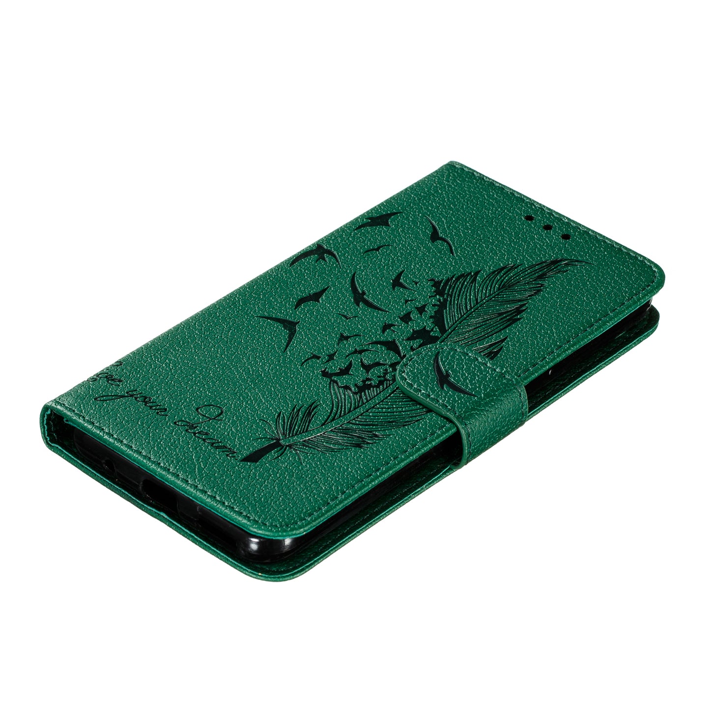 Litchi Design Imprint Feather Leather Phone Case with Wallet Stand for 	Nokia 7.2
