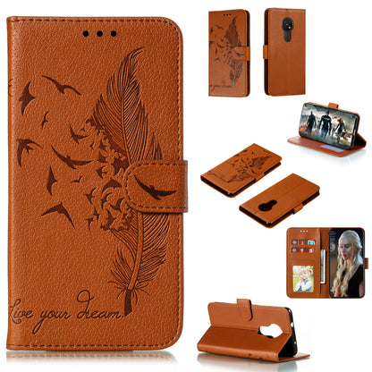 Litchi Design Imprint Feather Leather Phone Case with Wallet Stand for 	Nokia 7.2