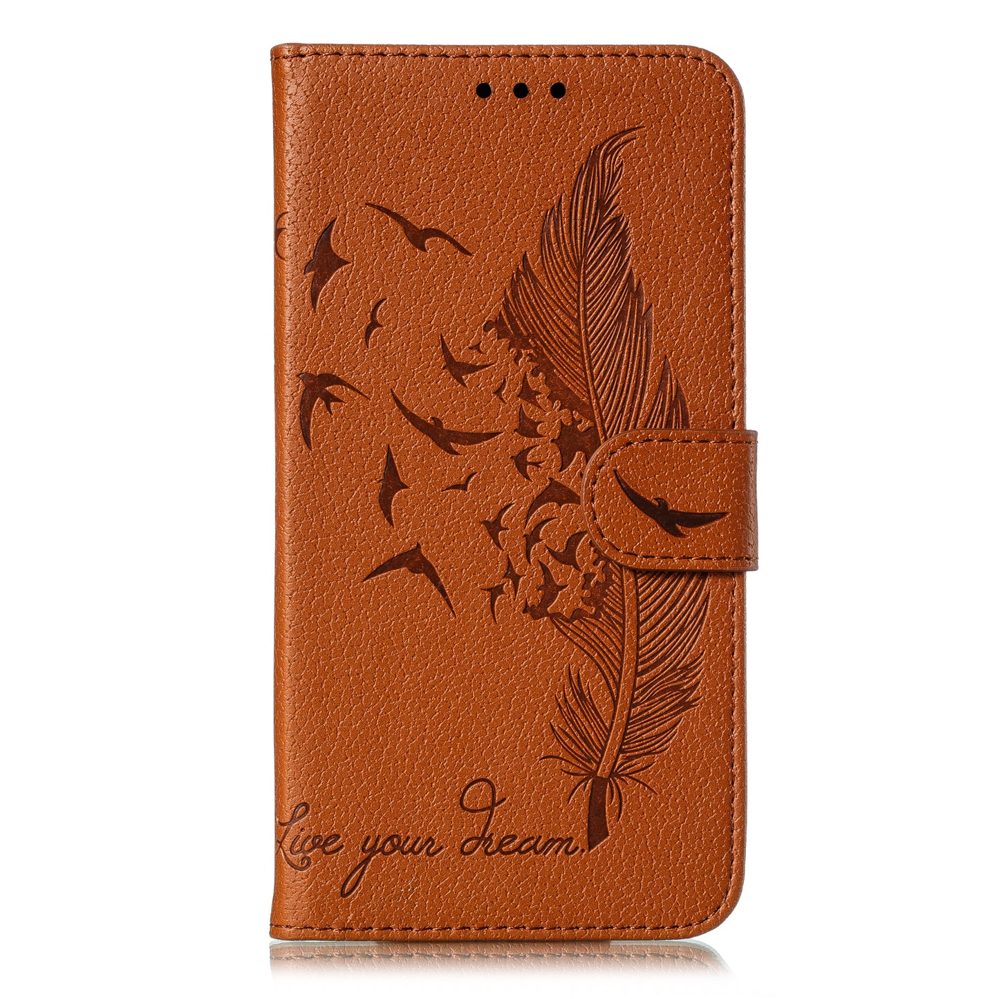 Litchi Design Imprint Feather Leather Phone Case with Wallet Stand for 	Nokia 7.2