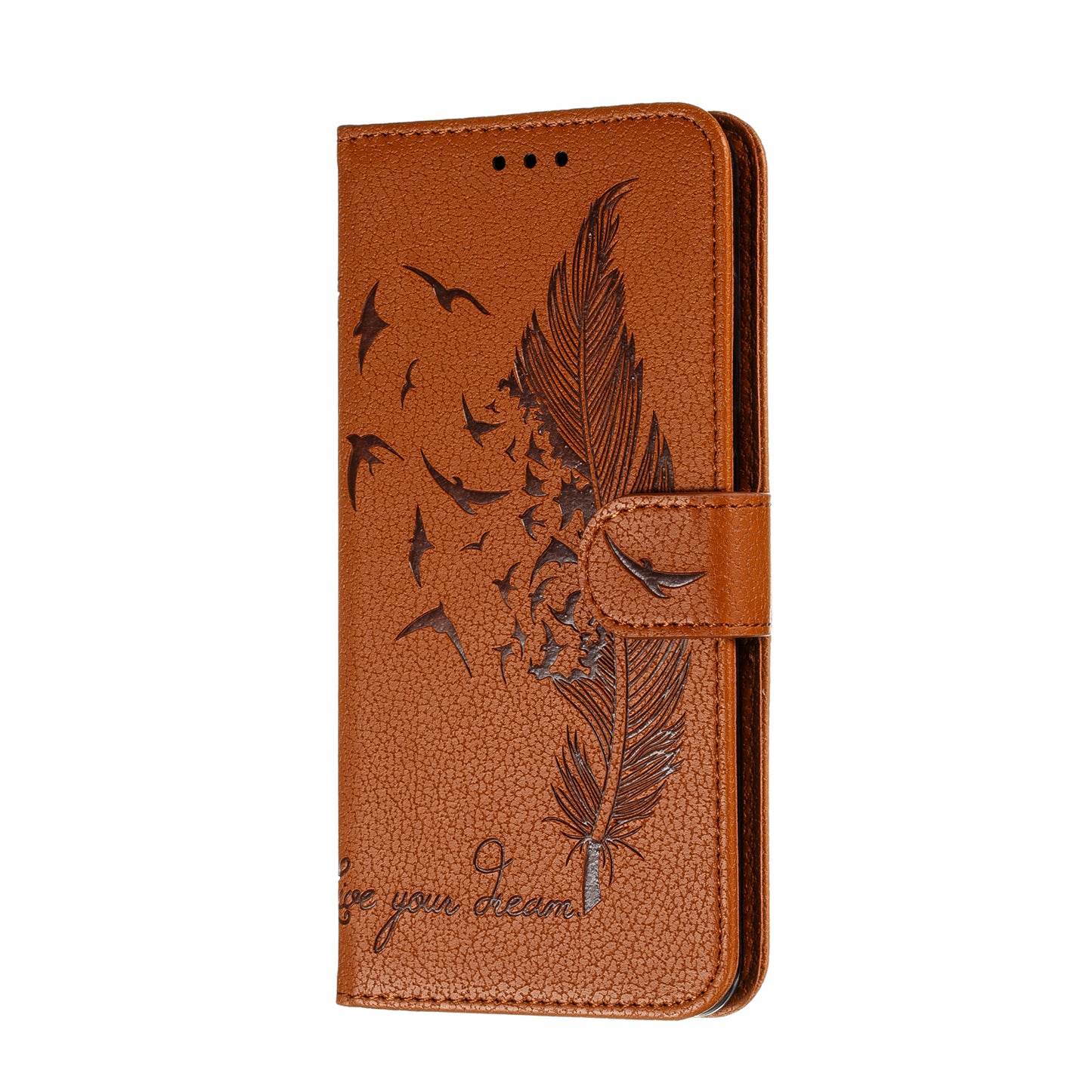 Litchi Design Imprint Feather Leather Phone Case with Wallet Stand for 	Nokia 7.2