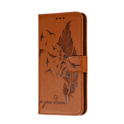 Litchi Design Imprint Feather Leather Phone Case with Wallet Stand for 	Nokia 7.2