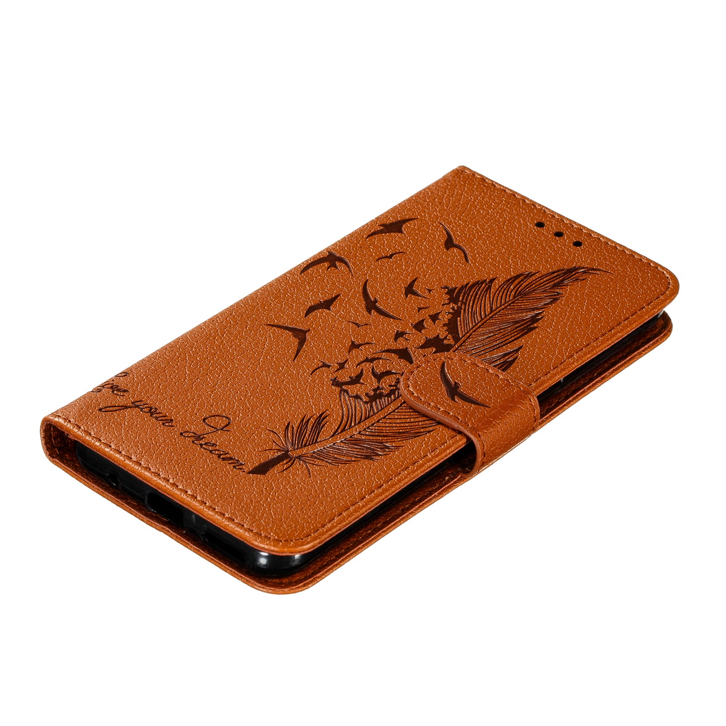 Litchi Design Imprint Feather Leather Phone Case with Wallet Stand for 	Nokia 7.2