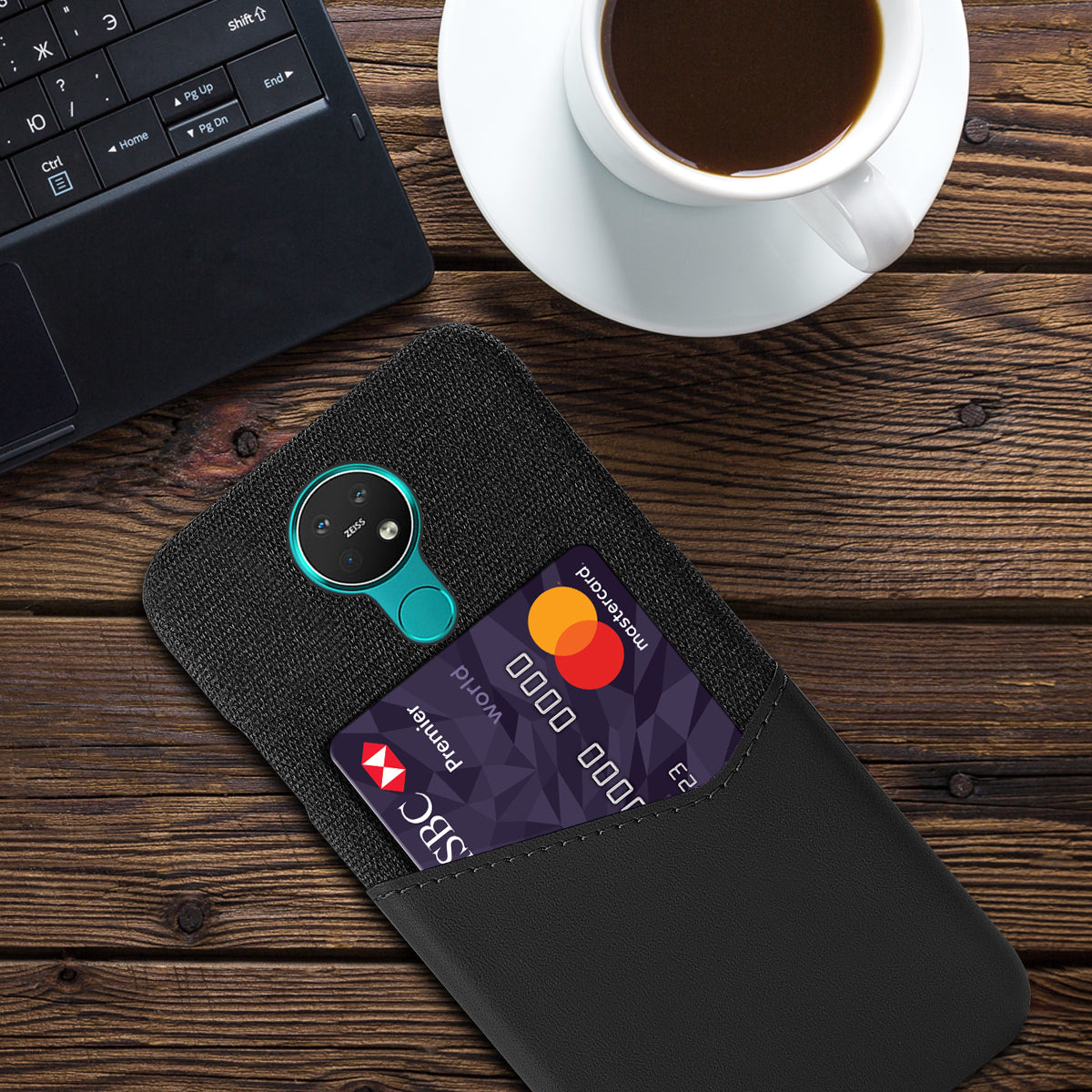 KSQ for Nokia 7.2 Phone Cover PC + PU + Cloth Hybrid Card Slot Casing
