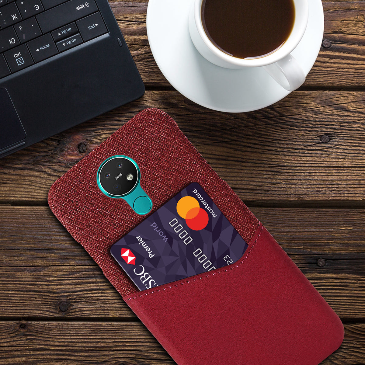 KSQ for Nokia 7.2 Phone Cover PC + PU + Cloth Hybrid Card Slot Casing