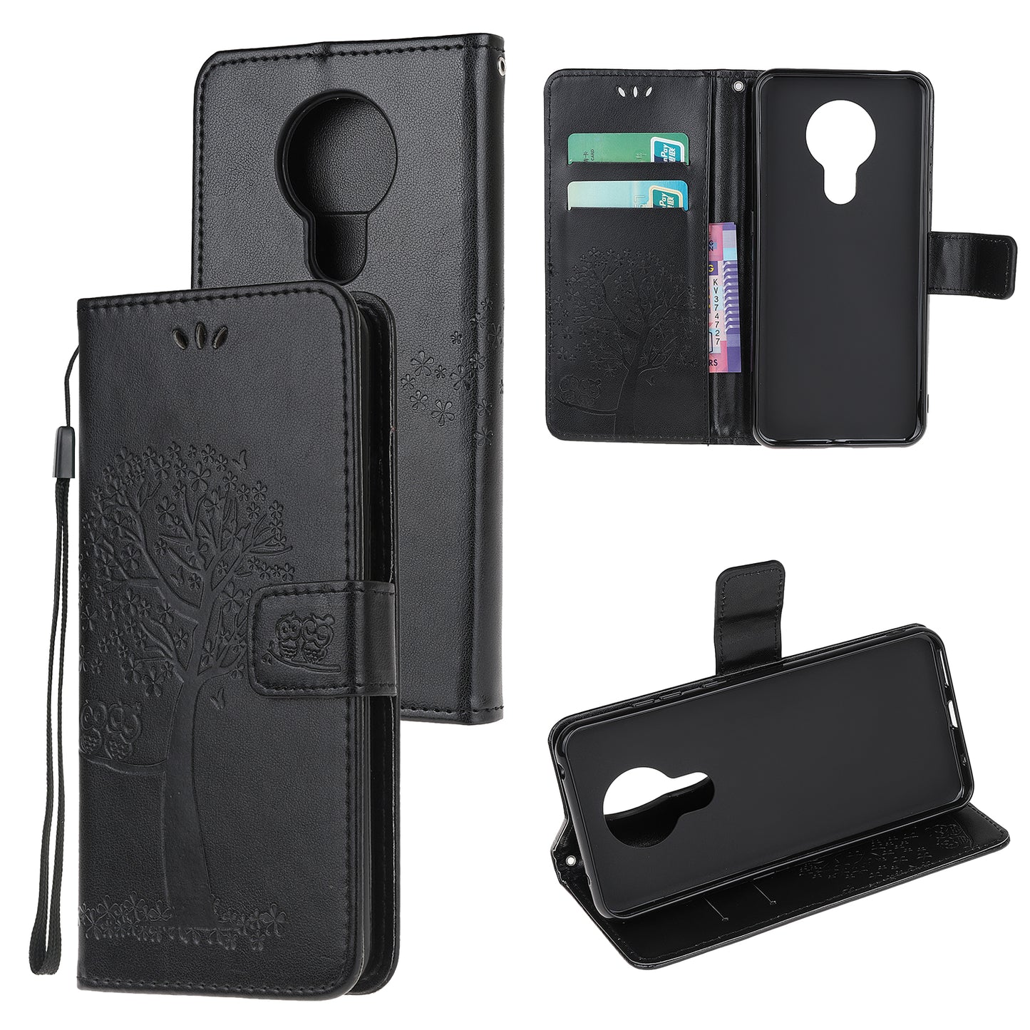 Imprint Tree Owl Leather with Wallet Flip Cover for Nokia 5.3
