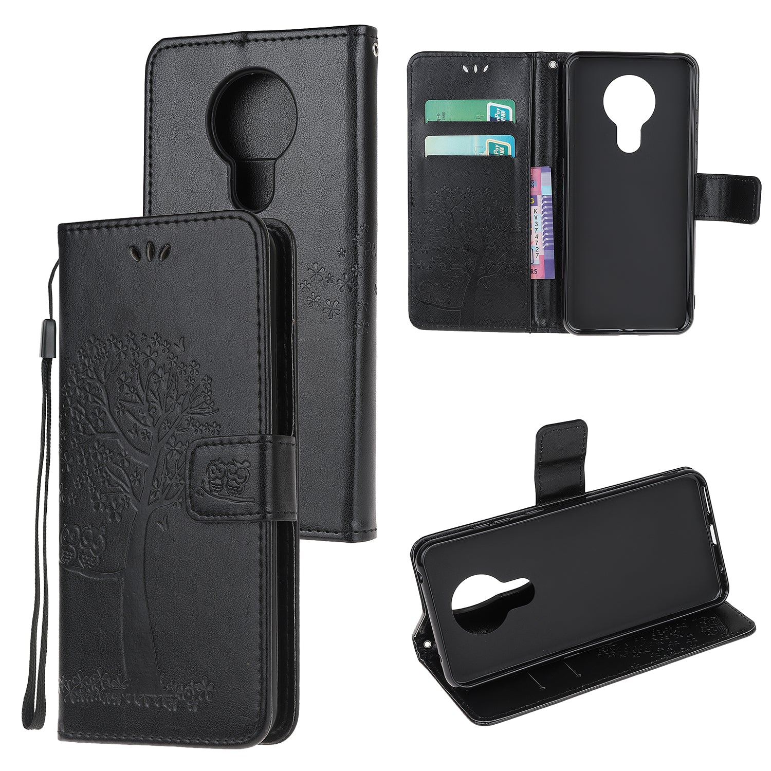 Imprint Tree Owl Leather with Wallet Flip Cover for Nokia 5.3