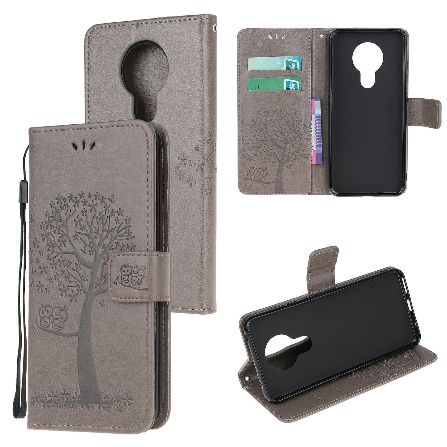 Imprint Tree Owl Leather with Wallet Flip Cover for Nokia 5.3