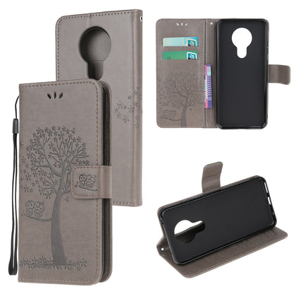 Imprint Tree Owl Leather with Wallet Flip Cover for Nokia 5.3