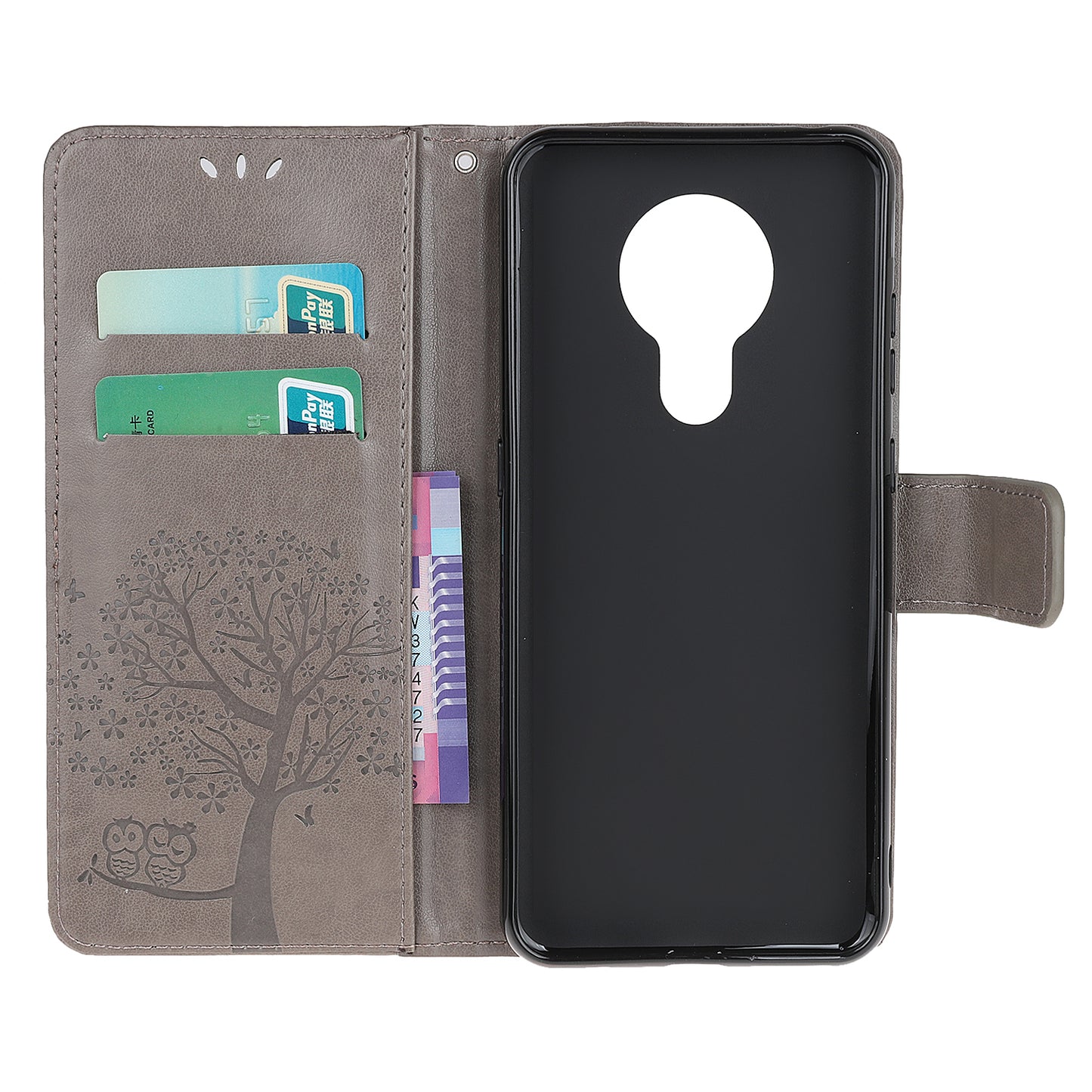 Imprint Tree Owl Leather with Wallet Flip Cover for Nokia 5.3