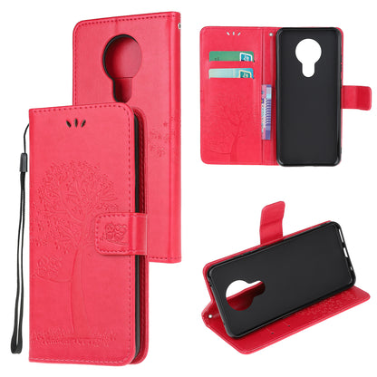 Imprint Tree Owl Leather with Wallet Flip Cover for Nokia 5.3