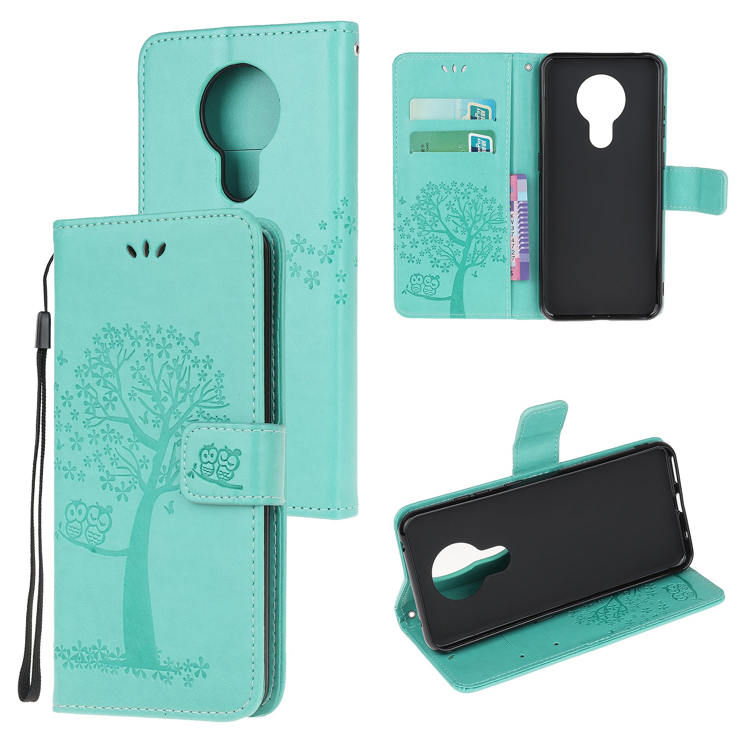 Imprint Tree Owl Leather with Wallet Flip Cover for Nokia 5.3