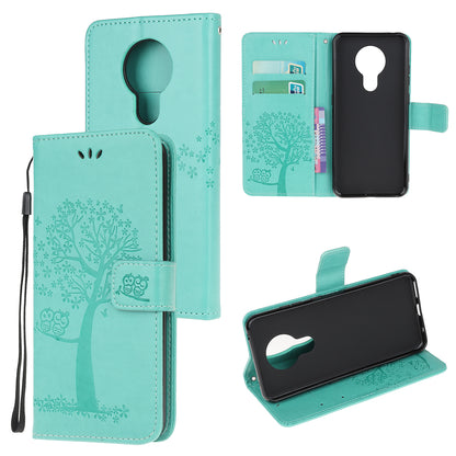 Imprint Tree Owl Leather with Wallet Flip Cover for Nokia 5.3