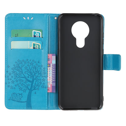 Imprint Tree Owl Leather with Wallet Flip Cover for Nokia 5.3