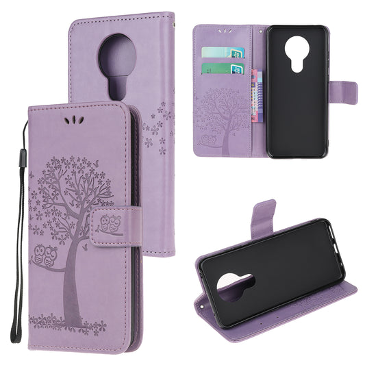 Imprint Tree Owl Leather with Wallet Flip Cover for Nokia 5.3