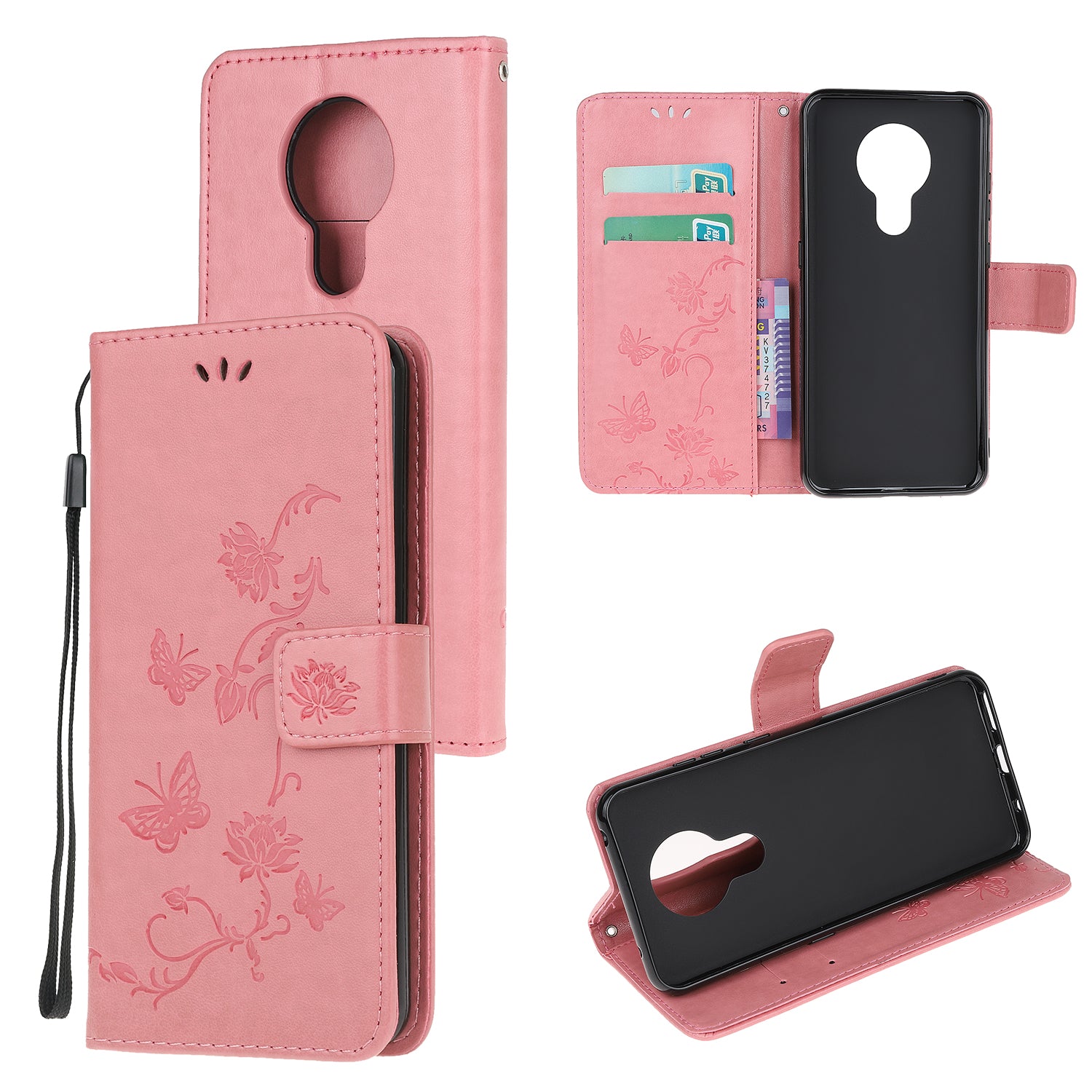 Imprint Butterfly Flower PU Leather Case with Strap for Nokia 5.3