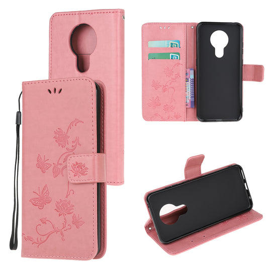Imprint Butterfly Flower PU Leather Case with Strap for Nokia 5.3