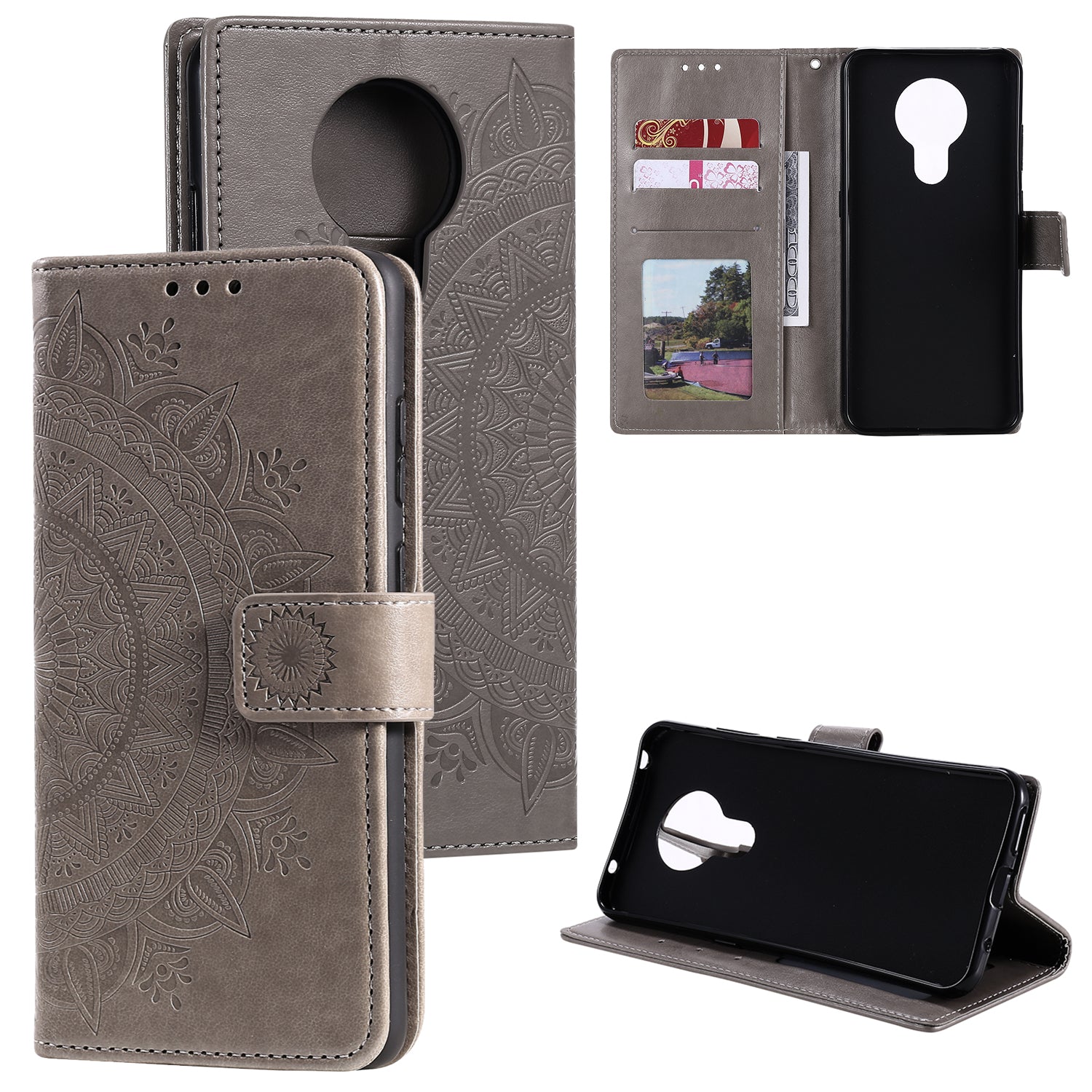 Imprinted Mandala Flower with Wallet Leather Cover with Strap for Nokia 5.3