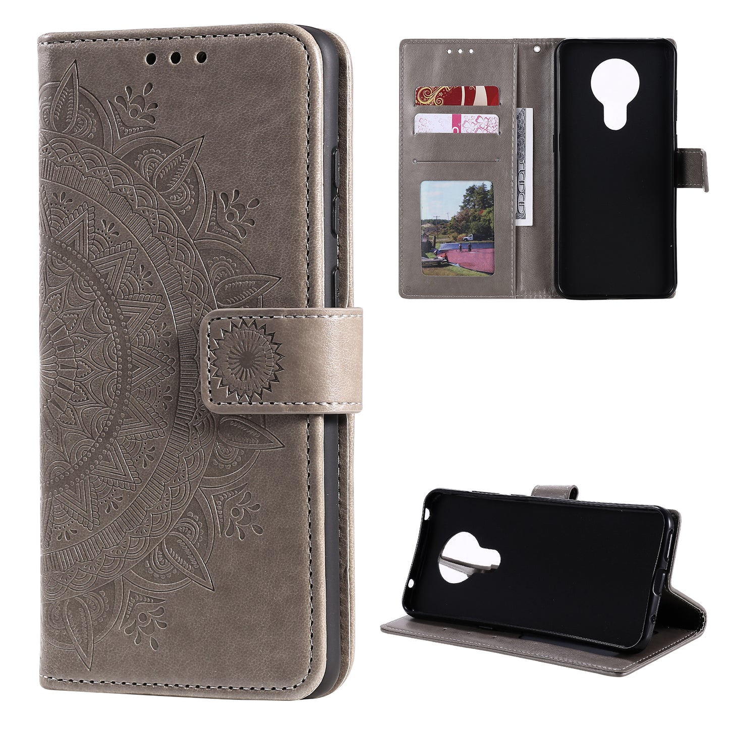 Imprinted Mandala Flower with Wallet Leather Cover with Strap for Nokia 5.3