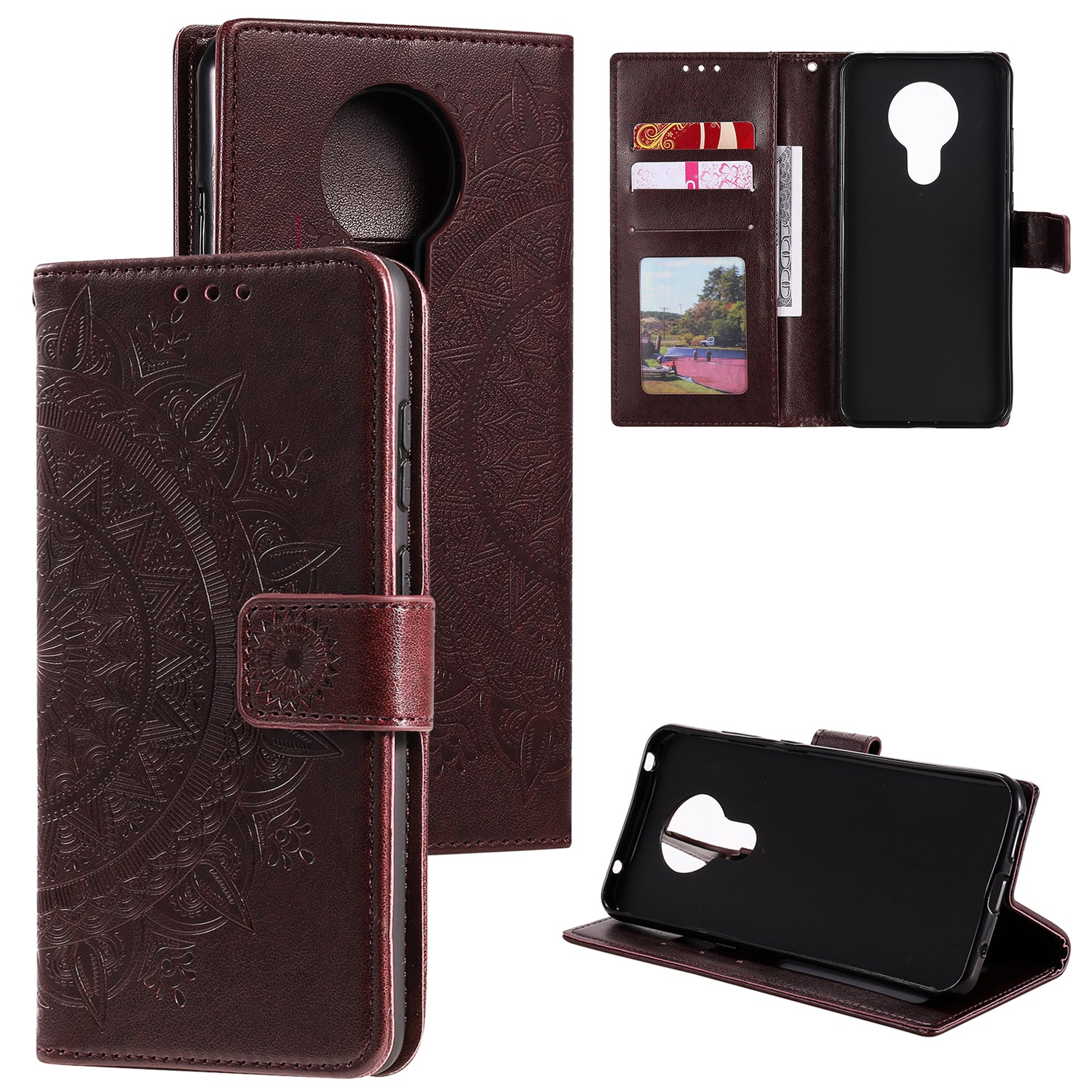 Imprinted Mandala Flower with Wallet Leather Cover with Strap for Nokia 5.3